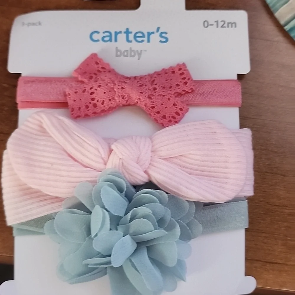 Carter's 3-Pack Girl Bow Headwraps SET OF 2! 0-12M NWT